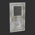 Old Rusted Swing Door With Weathered White Surface And Grid Window