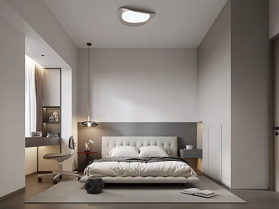 Bright Kids Bedroom Interior With Single Bed Study Desk And Storage Solutions 3d model