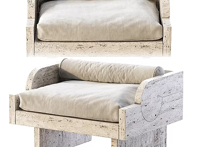 Light Colored Single Sofa With Wooden Frame And Comfortable Linen Cushion 3d model