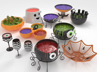 Halloween Decorative Ornament Set With Pumpkin Ghost Eye Design And Spider Web Decor 3d model