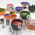 Halloween Decorative Ornament Set With Pumpkin Ghost Eye Design And Spider Web Decor