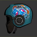 Stylish Blue Tactical Helmet With Red Star And Colorful Side Patterns Design 3d model