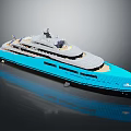 Luxury Modern Yacht With Blue And Gray Exterior Multiple Decks And Upper Structure
