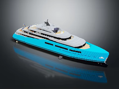 Luxury Modern Yacht With Blue And Gray Exterior Multiple Decks And Upper Structure 3d model