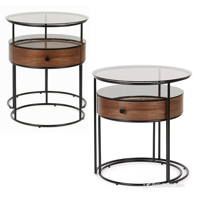 Modern Bedside Tables With Wooden Drawers Metal Frames And Glass Tops 3d model 