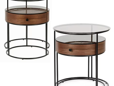 Modern Bedside Tables With Wooden Drawers Metal Frames And Glass Tops 3d model