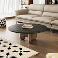 Modern Living Room Interior With Round Wooden Coffee Table And Patterned Rug