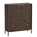 Modern Entryway Cabinet Sideboard With Woven Wooden Texture And Metal Handles