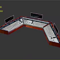 Modern Control Console With Multiple Monitors Control Panels And Red Surface Design 3d model