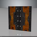Industrial Style Mechanical Panel Design With Red Black Accents Symmetric Patterns And Reflective Surface