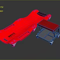 Sci-Fi Futuristic Red Medical Stretcher With Black Padding Metal Frame And Rolling Wheels XENITH