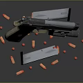 Detailed Tactical Pistol With Scattered Bullets And Magazine On Dark Surface