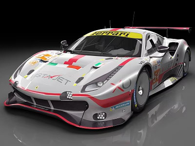 Ferrari Race Car With White Body Red Accents Aerodynamic Features And Sponsor Logos 3d model