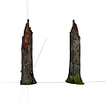 Two Rustic Wood Stumps With Bark Stone Base And Green Moss