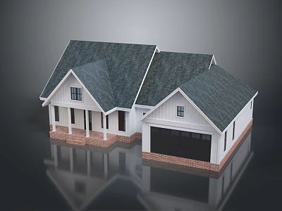 Single Family Detached House With Gray Roof White Exterior Garage And Porch 3d model