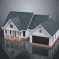 Single Family Detached House With Gray Roof White Exterior Garage And Porch