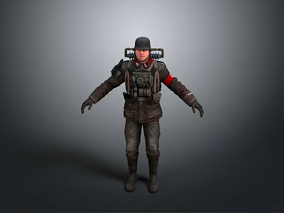 Military Style Character With Helmet Backpack And Red Armband Detailed Uniform 3d model