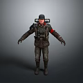 Military Style Character With Helmet Backpack And Red Armband Detailed Uniform