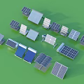 Various Solar Panels With Different Shapes And Sizes Arranged On Green Background 3d model