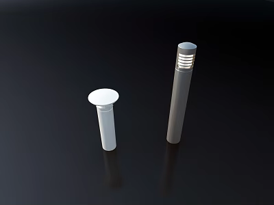 Modern Short White Cylindrical And Tall Silver Striped Top Outdoor Lights 3d model