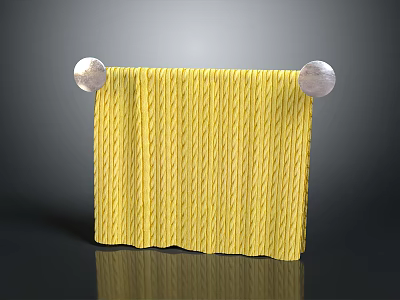 Yellow Knitted Towel Hanging On Towel Rack With Silver Ball Ends 3d model