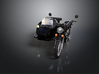 Black Motorcycle With Sidecar Headlight Rear Mirrors And Orange Indicators 3d model