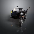 Black Motorcycle With Sidecar Headlight Rear Mirrors And Orange Indicators