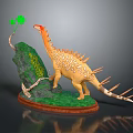Yellow Dinosaur With White Spots Spiked Back And Green Tree On Rock Base