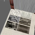 Diverse Modern Square Rugs with Geometric Striped Abstract Patterns in Gray White Tones 3d model
