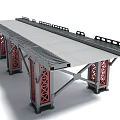 Modern Bridge Structure With Red Steel Support Frames Gray Deck And Railings 3d model