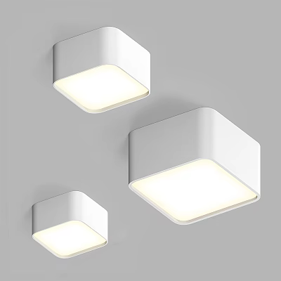 Modern White Square LED Ceiling Lights Minimalist Illuminated Design Set of Three 3d model