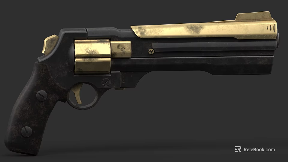 Vintage Revolver With Golden Accents Black Metal Frame And Wooden Grip 3d model 