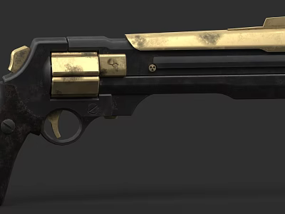 Vintage Revolver With Golden Accents Black Metal Frame And Wooden Grip 3d model