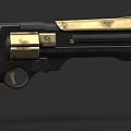Vintage Revolver With Golden Accents Black Metal Frame And Wooden Grip