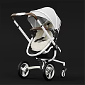White And Brown Frame Baby Stroller With Black Wheels And Plush Seat
