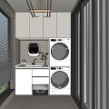 Modern Home Balcony With Stacked Washing Machine Dryer Sink And Storage Cabinets