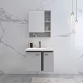 Modern Wall Mounted Bathroom Cabinet With Rectangular Mirror Sink Faucet And Marble Texture Wall Design 3d model
