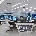High Tech Security Control Room With Multiple Computer Monitors Workstations And Modern Lighting