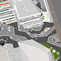 Modern Commercial Street With Stylish Buildings Pedestrians Outdoor Shops And Scenic Sky