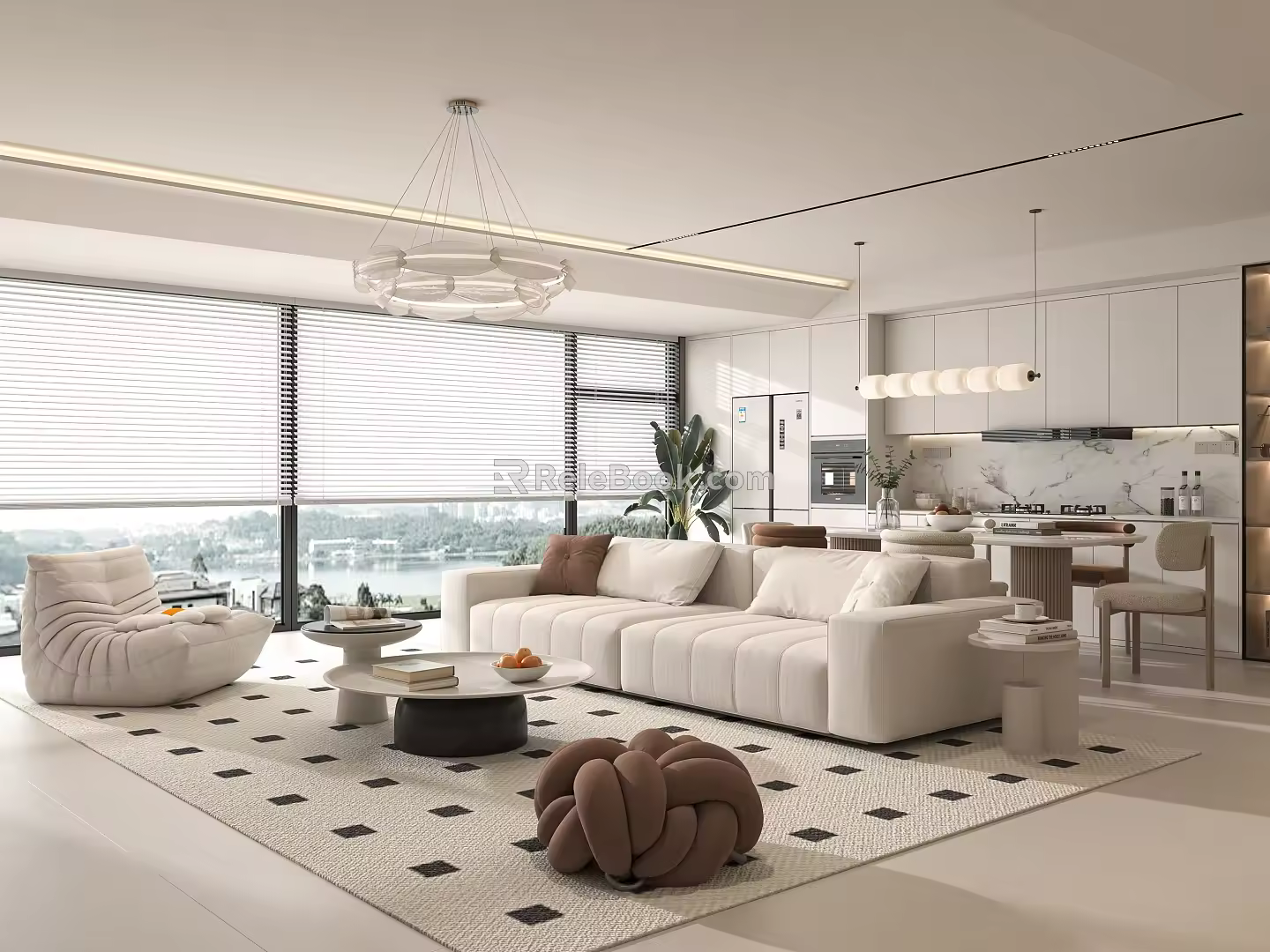 Modern Cream Wind Guest Restaurant Sofa Combination Coffee Table Dining Table and Chair Wine Cabinet 3d model