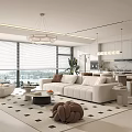 Modern Cream Wind Guest Restaurant Sofa Combination Coffee Table Dining Table and Chair Wine Cabinet 3d model