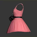Elegant Pink Dress With Black Floral Decoration And Pearl Necklace