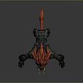 Mythical Animal With Red Mane Black Body And Long Tusks In Dynamic Stance