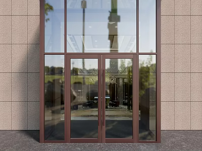 Modern Glass Double Doors With Bronze Frame And Stone Facade Entrance 3d model