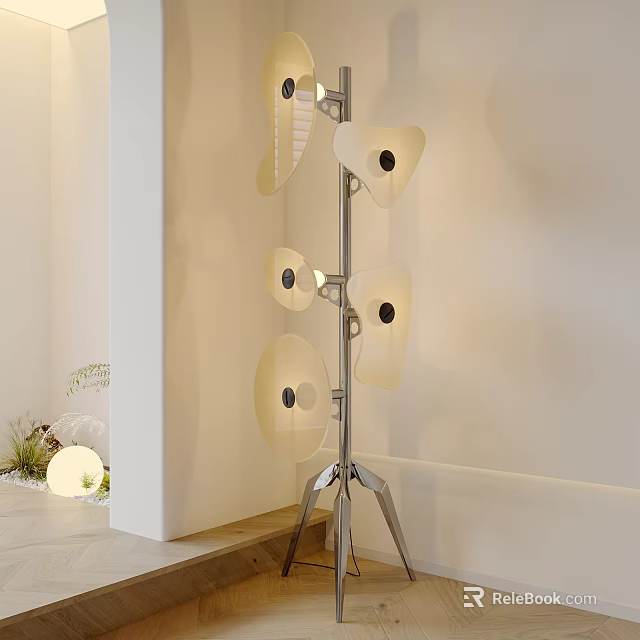 Modern Petal Shaped Floor Lamp With Multiple Lampshades And Tripod Base 3d model 