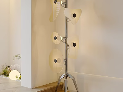 Modern Petal Shaped Floor Lamp With Multiple Lampshades And Tripod Base 3d model