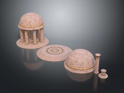 Detailed Classical Stone Domes Columns And Circular Platforms With Golden Trim 3d model