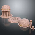 Detailed Classical Stone Domes Columns And Circular Platforms With Golden Trim