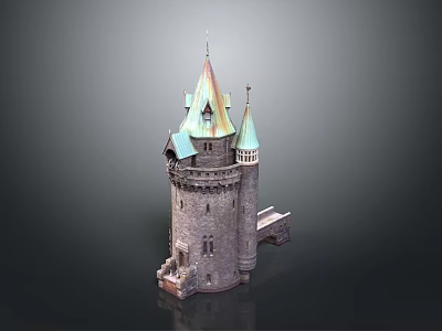 Detailed Medieval Castle Architecture With Stone Towers And Green Copper Spires 3d model