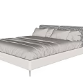 Modern Double Bed With Checkered Headboard Upholstered Frame And White Linen Bedding 3d model